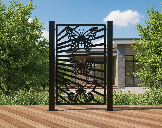 Aluminum Butterfly Privacy Screen, Laser Cut Metal Garden Decor