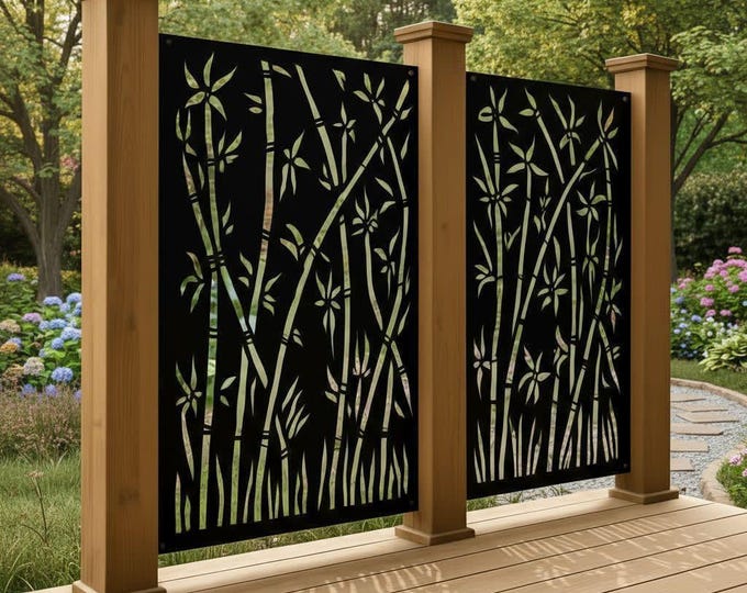 Bamboo Metal Privacy Screen: Decorative Wall Art Panel