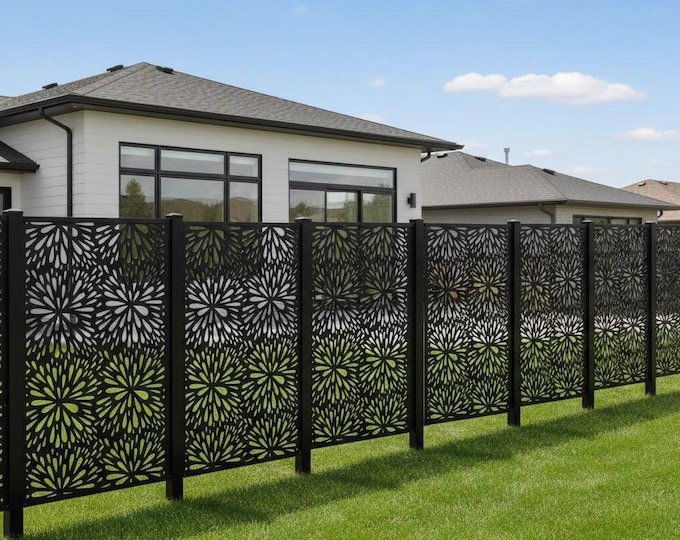 Laser Cut Chrysanthemum Metal Wall Art, Aluminum Privacy Screen Panel