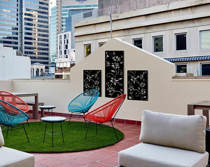 Laser Cut Metal Privacy Screen, Geometric Vines Panel, Modern Wall Decor