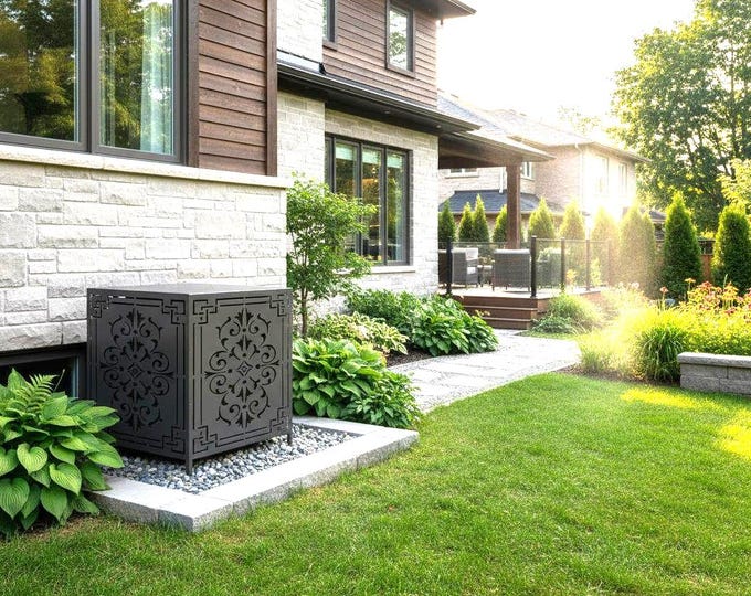 Air Conditioner Cover Outdoor Unit, Laser Cut Metal Enclosure, Decorative AC Cover, Patio Decor, Garden Art