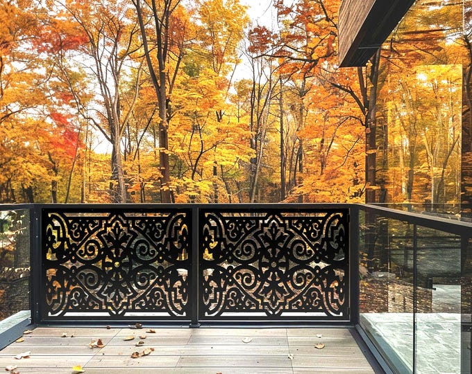 Fence Wall Art Decorative Modern Traditional Panel, Laser Cut Outdoor Indoor Metal Privacy Screen, Traditional Moulding Door Panel