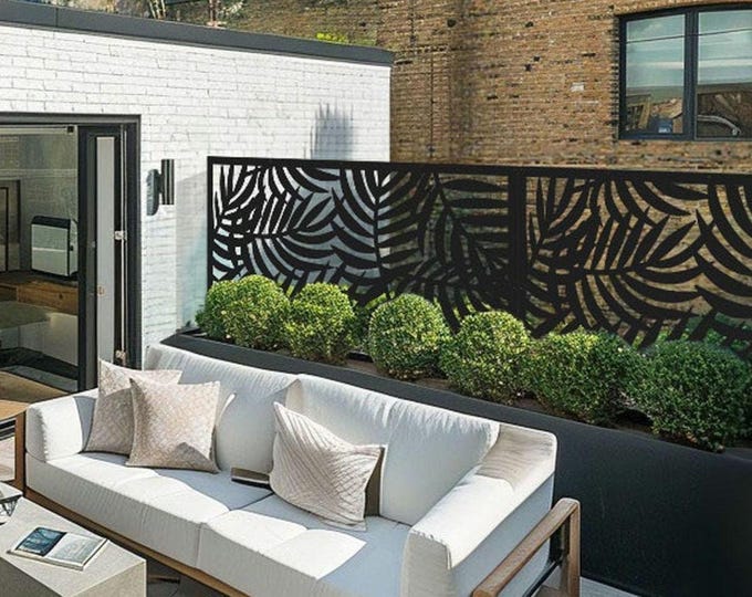 Palm Leaf Garden Privacy Panel, Metal Fence Insert, Decorative Porch Railing, Outdoor Wall Art