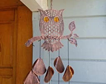 Flower & Bell Metal Wind Chimes Grey BR731 Bird French Provincial Rustic Owl 