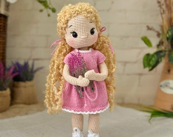 Crochet amigurumi doll, crochet doll with pink dress, amigurumi crochet doll to order, custom finished crochet doll, amigurumi doll for sale