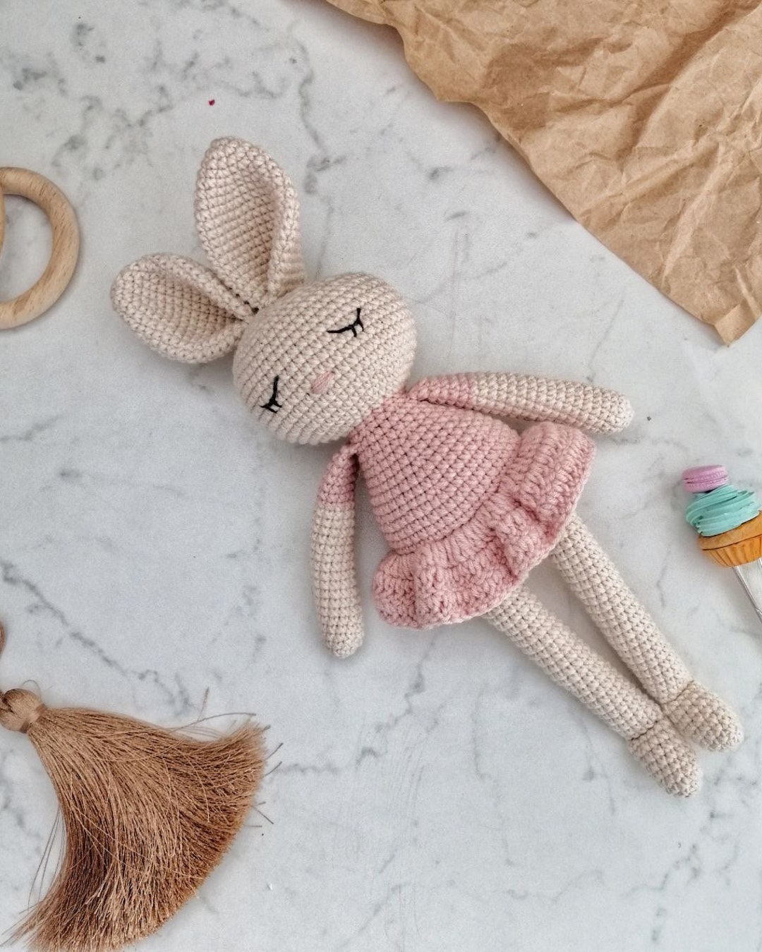 Crochet Bunny, Stuffed Bunny in Dress , Cotton Crocheted Baby Toy ...