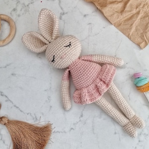 Crochet Bunny, Stuffed  Bunny in dress , Cotton crocheted baby toy, Handmade baby toys, Amigurumi toy, Gift for baby, Bunny for baby