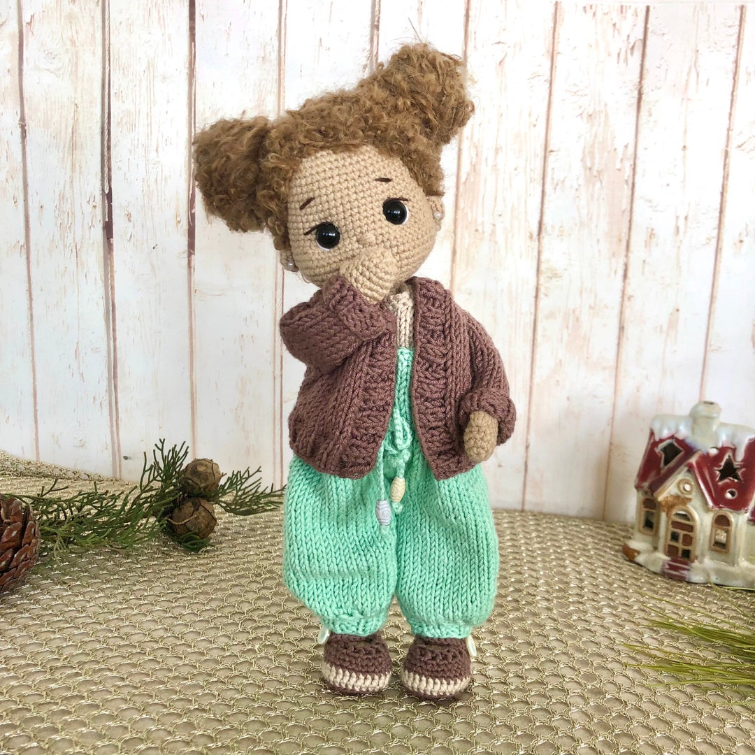 Crochet Cute Brown Hair Girl Doll Toy main image 1