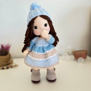 Crochet Curly Brown Hair  Doll,Hand made doll, Adorable Crochet Doll , Handmade Amigurumi Doll, FINISHED PRODUCT
