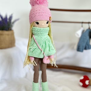Crochet amigurumi doll with wlnter outfit. Amigurumi doll , handmade doll , crochet baby doll , doll to order, custom doll crochet