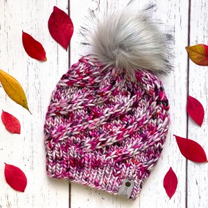 Hand Knit Beanie | Luxury Merino Wool Hat | Ethically Sourced | Faux Fur Pom Pom