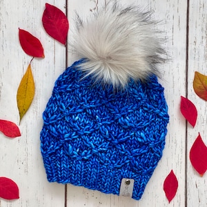 Hand Knit Beanie | Luxury Merino Wool Hat | Ethically Sourced | Faux Fur Pom Pom