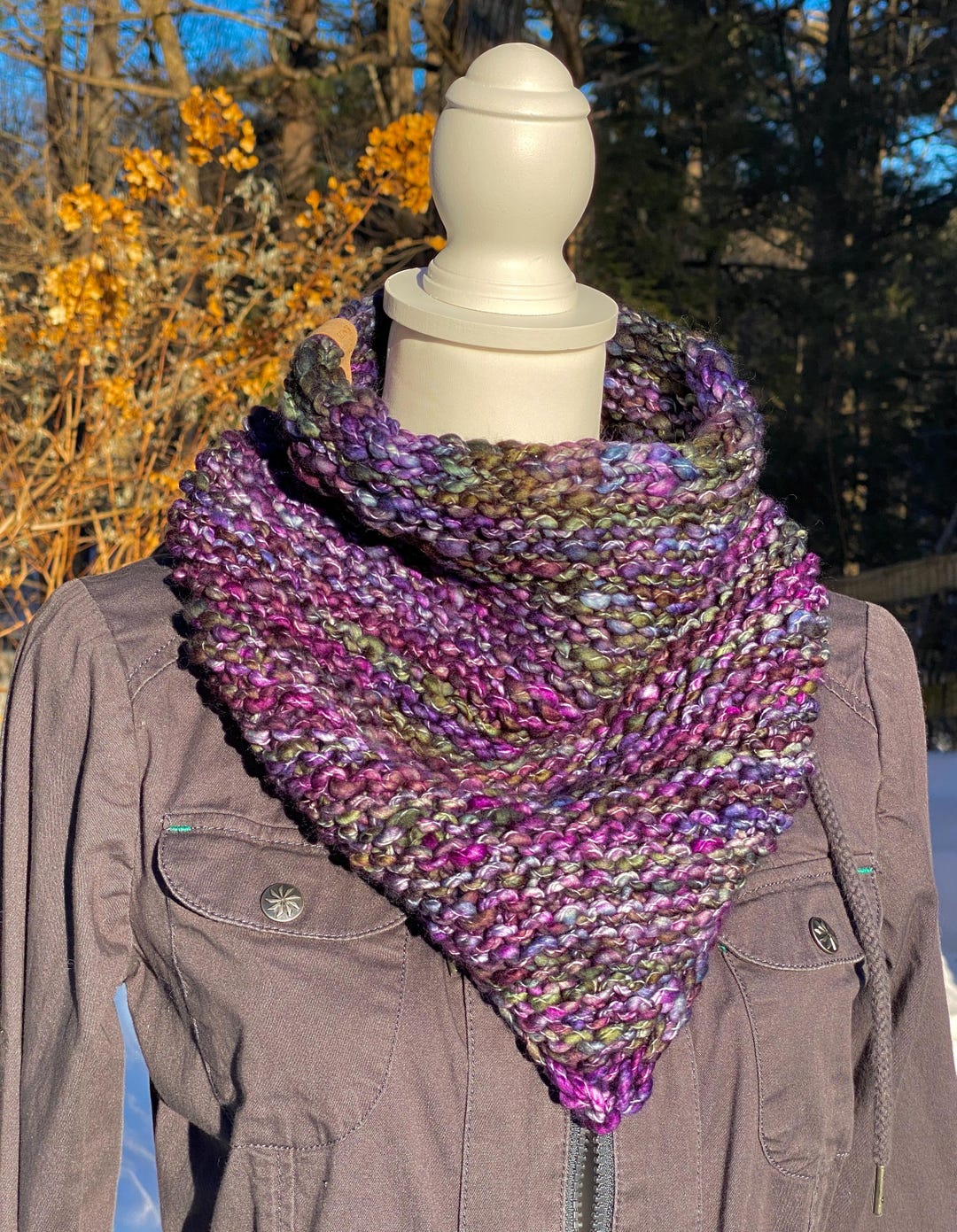Purple Hand Knit Cowl | Luxury Merino Wool Neckwarmer - Etsy