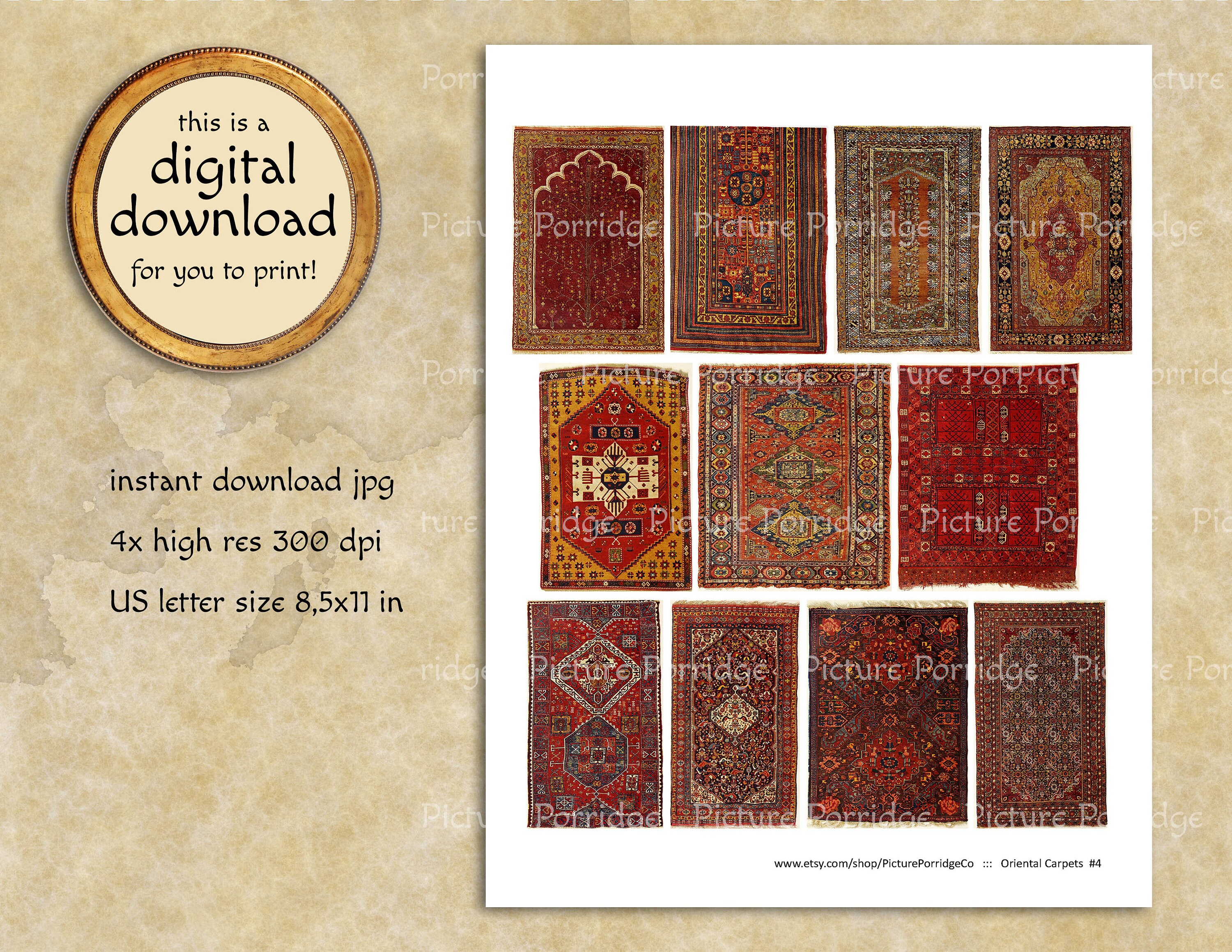 Vintage Oriental Persian Rugs Collection Illustration Digital Instant ...