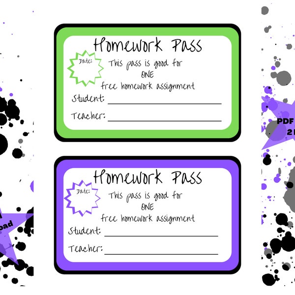 valentine no homework pass Printable Homework Pass *Digital Download* |8.5x11|