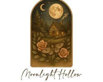 Moonlight Hollow Logo | Watercolor Mystical Logo | Celestial & Botanical Premade Logo | Digital Download