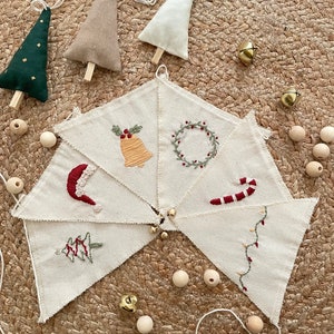 Handmade Christmas Fabric Bunting: Embroidered Holiday Garland