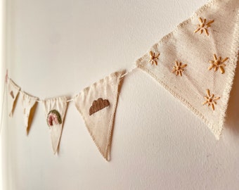 Rainbow Patterned Fabric Embroidery Pennant Garland , Baby Flag String, Fabric Banner Garland, Unique Bohemian Fabric Banner