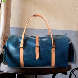 Personalized Leather Duffel Bag, Men&#39;s Weekender Bag, Leather Holdall, Gym Bag, Overnight Bag, Large Travel Bag, Luggage Bag, Father&#39;s Day