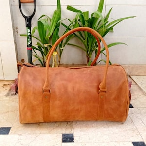 Full Grain Leather Duffel Bag, Leather Holdall, Men&#39;s Weekender Bag, Overnight Gym Bag, Large Travel Bag, Luggage Bag, Father&#39;s Day Gift