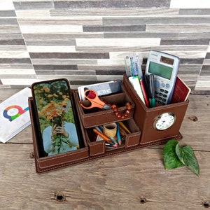 Leather Desk Organizer, Office Table Set, Desk Caddy, Leather Stationary Holder, Desk Storage, Table Organizer, Storage Box for Office