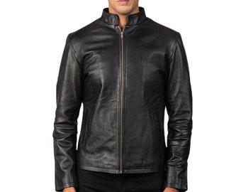 Mens Black Sheep Leather Biker Jacket: Personalized Straight Jacket