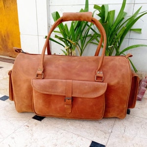 Personalized Leather Duffel Bag, Men&#39;s Weekender Bag, Leather Holdall, Gym Bag, Overnight Bag, Large Travel Bag, Luggage Bag, Father&#39;s Day