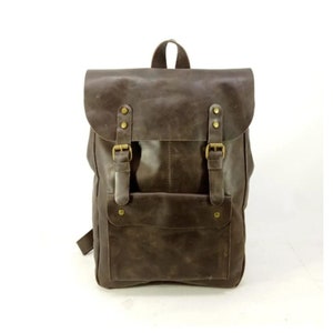 Mochila de cuero de plena flor hecha a mano, mochila vintage marrón para portátil, mochila de viaje para mujer, mochila de cuero para hombre, bolso de cuero personalizado