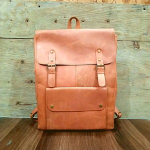 Full Grain 14&quot; Laptop Backpack, Large Capacity Weekender Overnight Camping Travel Rucksack, Personalized Leather Backpack, Gift For Him