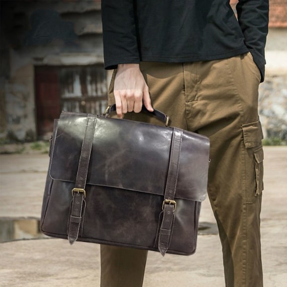 Personalized Leather Messenger Bag Men's Leather Briefcase