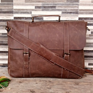 Leather Briefcase, Leather Messenger Bag, Brown Laptop Bag, Mens Office Bag, Rustic Briefcase, Leather Satchel, Gift for him