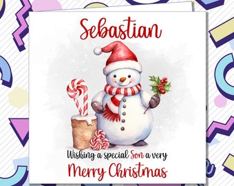 Personalised Snowman Christmas Card - Child Cute Kids Grandson Granddaughter Son Daughter Niece Nephew Any Relationship Any Name /QG