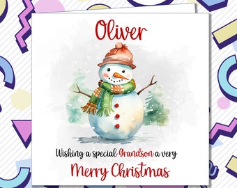 Personalised Snowman Christmas Card - Child Cute Kids Grandson Granddaughter Son Daughter Niece Nephew Any Relationship Any Name /PU