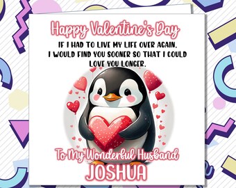 Personalised Valentines Day Card Penguin Wife Fiancé Partner Girlfriend Husband Boyfriend Any Relationship /TG