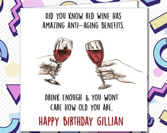 Funny Happy Birthday Rude Card Dad Friend Brother Husband Uncle Son Square Red wine /NW