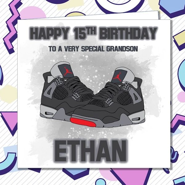 Personalised Nike Air Jordan 4 Birthday Card Sneaker Trainers Black Son Brother Husband Grandson Dad Uncle ANY AGE 13th 16th 18th 21st - LD