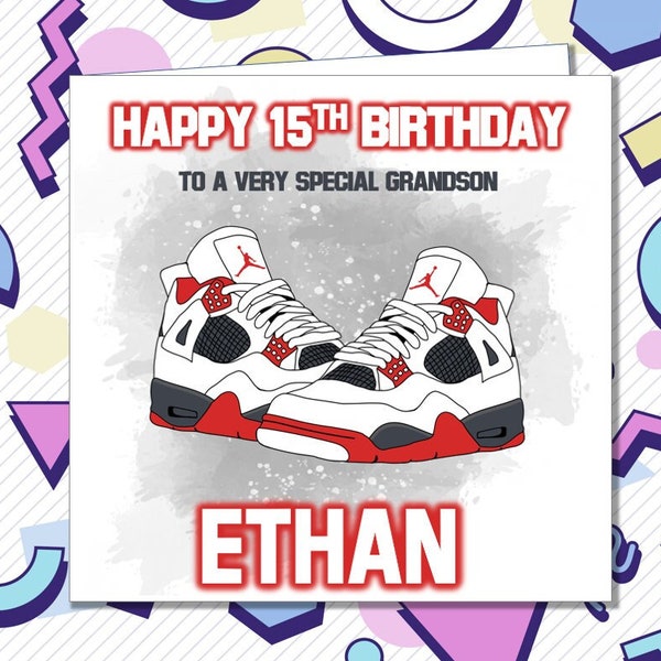 Personalised Nike Air Jordan 4 Birthday Card Sneaker Trainers Red Son Brother Husband Grandson Dad Uncle ANY AGE 13th 16th 18th 21st - KY