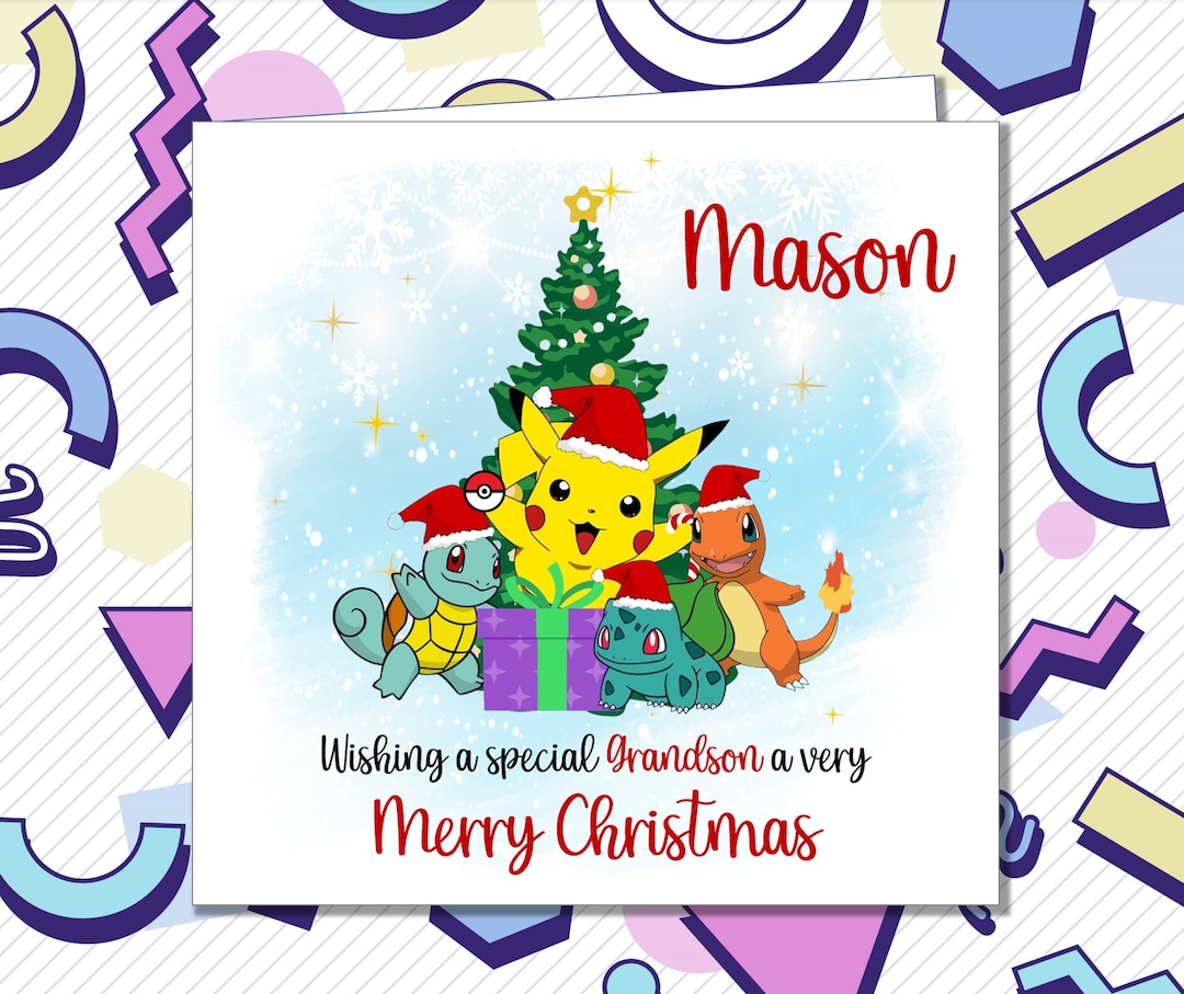 Personalised Pokemon Christmas Card Gaming Son Grandson Nephew Brother
