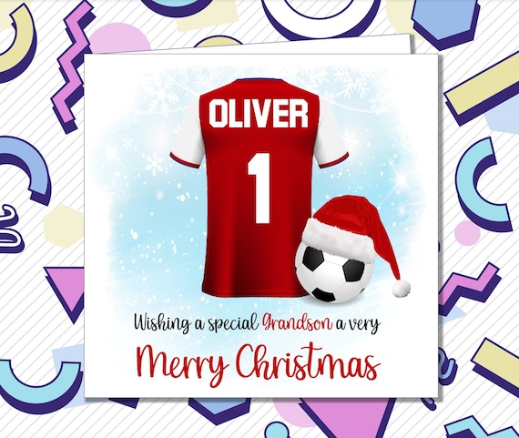 Football Christmas Card Personalised For Son Grandson Nephew Brother Godson Boys Boy Festive Footie Christmas