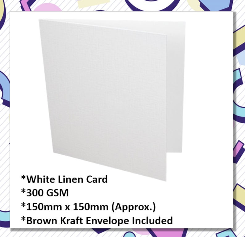 Op de afbeelding: Witte linnen kaart met een bruine kraftenvelop. De kaart is 300 g/m&sup2; en meet 150 mm x 150 mm.