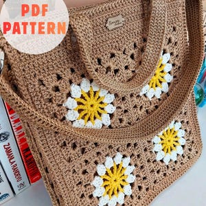 Wzór Kemzey na szydełkową torbę Daisy w formacie PDF | Samouczek wykonania kwadratowej torby Grandma