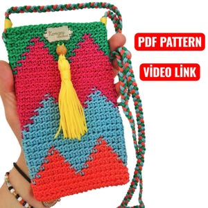 DIY Phone Bag Crochet Pattern, Wayuu Crossbody Bags , Download PDF (ENGLİSH)