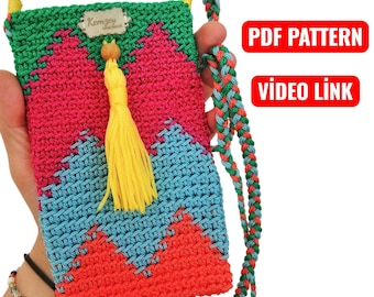 Patrón de crochet para bolso de teléfono, bandoleras Wayuu, descarga PDF (INGLÉS)