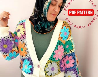 Floral Granny Square Cardigan Crochet English Pattern , DIY TUTORİAL, PDF Instant Download