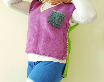 Suéter com design exclusivo de patchwork, malha boho oversized feita à mão
