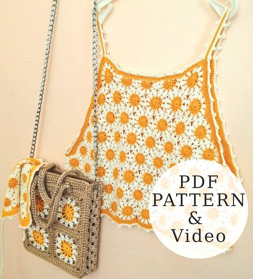 Crochet Daisy Motif Crop Top Pattern (PDF Download) , Summer Boho Crochet DIY Tutorial , English Daisy Motif pdf