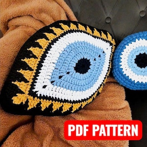 Evil Eye Kissen Muster häkeln, DIY Home Decor Anleitung (PDF), Anleitung mit Orijinal von Hand gezeichnet