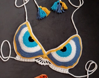 Evil Eye Crop Tops / Cotton Crochet Bras