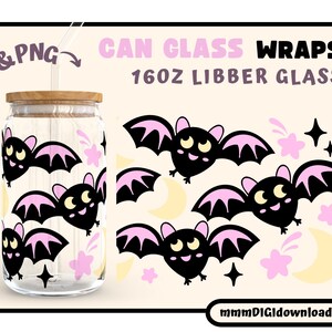 Cute Bat Halloween SVG, Libbey Can Glass 16oz wrap design for sublimation, Sublimation digital download, Svg design for Cricut.