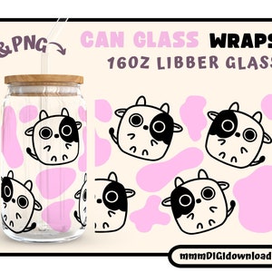 Cute Cow SVG, Libbey Can Glass 16oz wrap design per sublimazione, download digitale sublimazione, design Svg per Cricut.